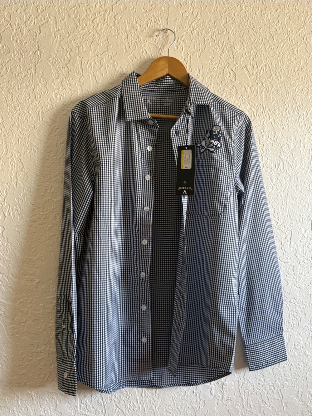 Antigua Dallas Cowboys Gingham Button-Up Shirt Men’s Small NWT